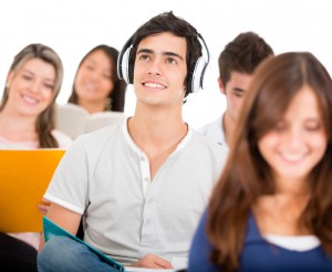 Student listening to music